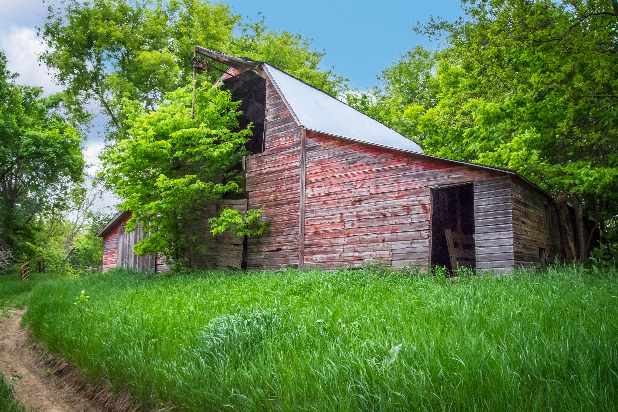 Weathered historic red barn